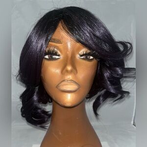 Sleek Plum Black Curly Bob Wig – Short Layered Style, Glam Look